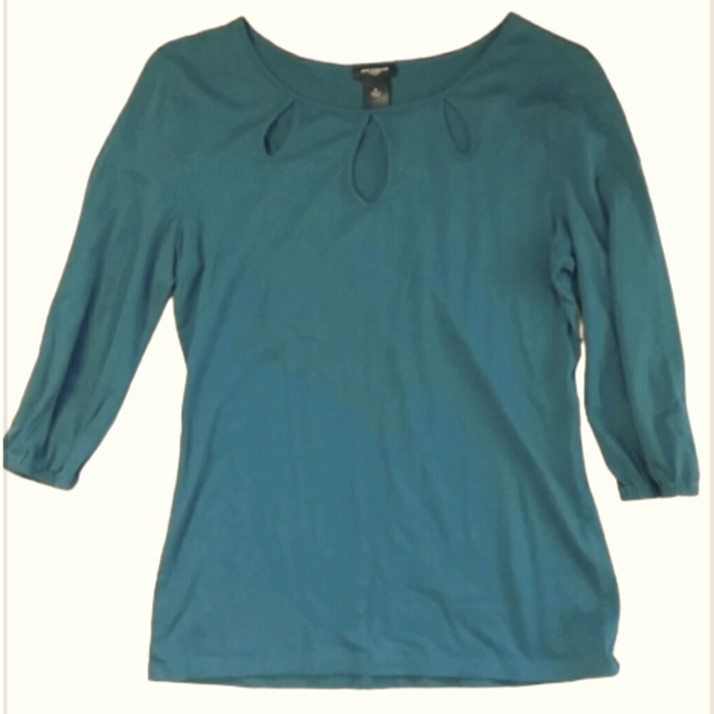 Ann Taylor Womans Teal Green Keyhole Shirt Size Medium